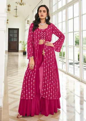 Classic Hot Pink 3 Piece Sequins Embroidered Gharara Suit