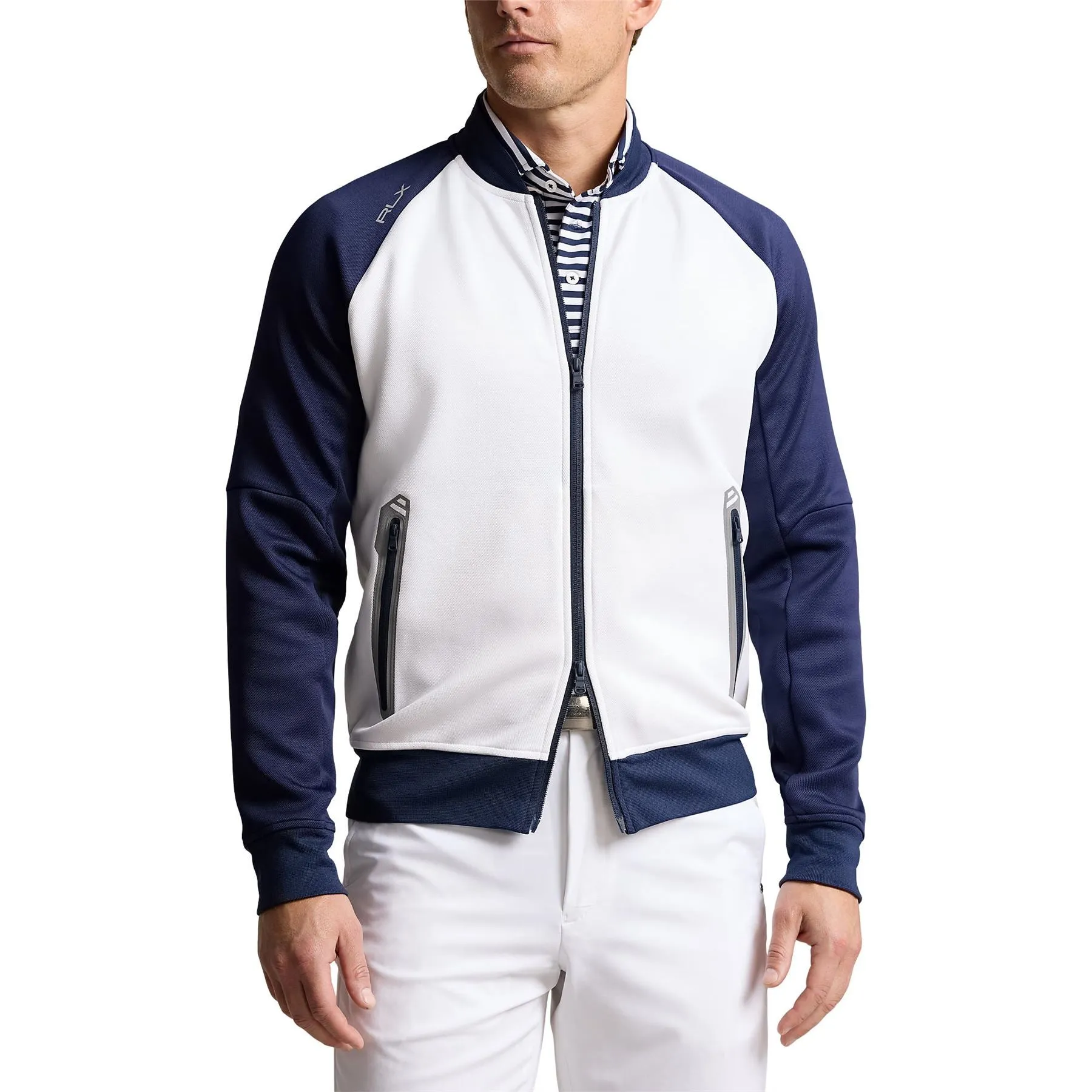 Color-Blocked Double-Knit Bomber Jacket Ceramic White/Refined Navy - SS24