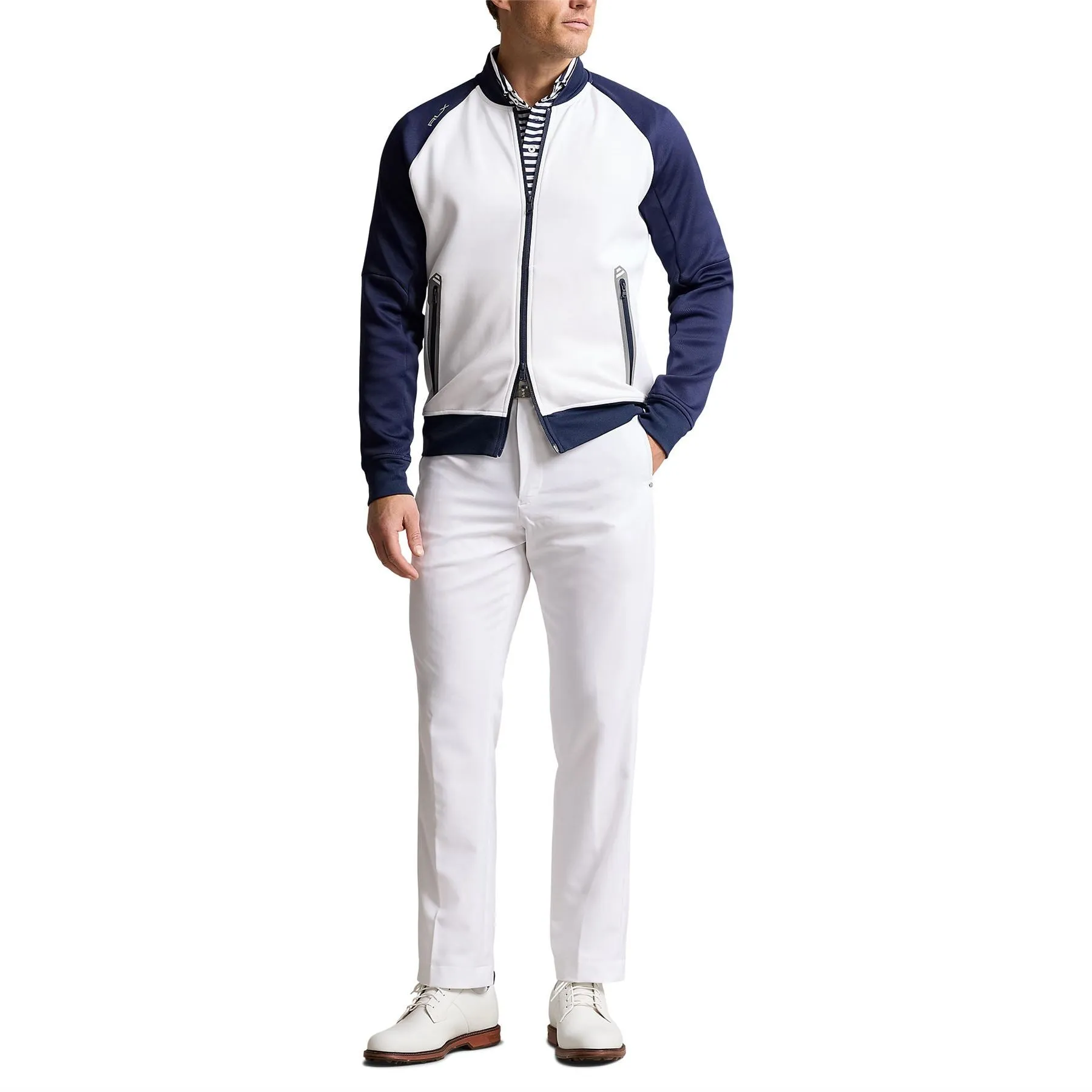 Color-Blocked Double-Knit Bomber Jacket Ceramic White/Refined Navy - SS24