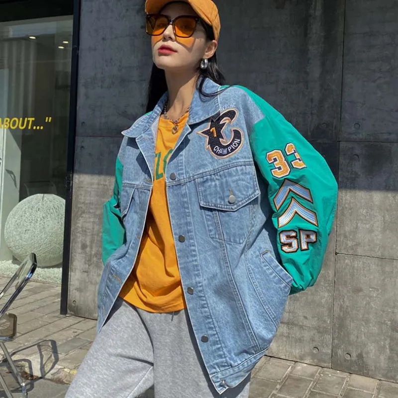 Comic Denim Jacket Spring Baseball Jacket Loose Women's Clothing