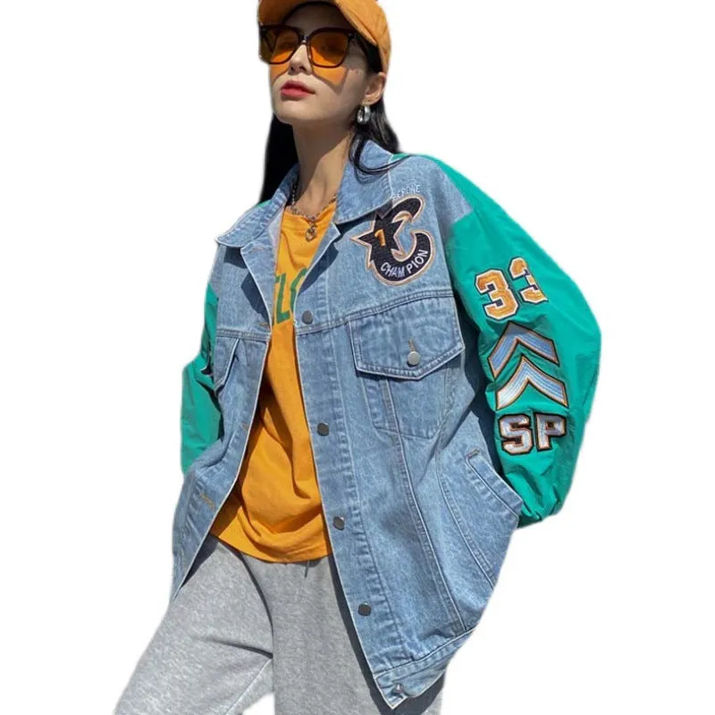 Comic Denim Jacket Spring Baseball Jacket Loose Women's Clothing