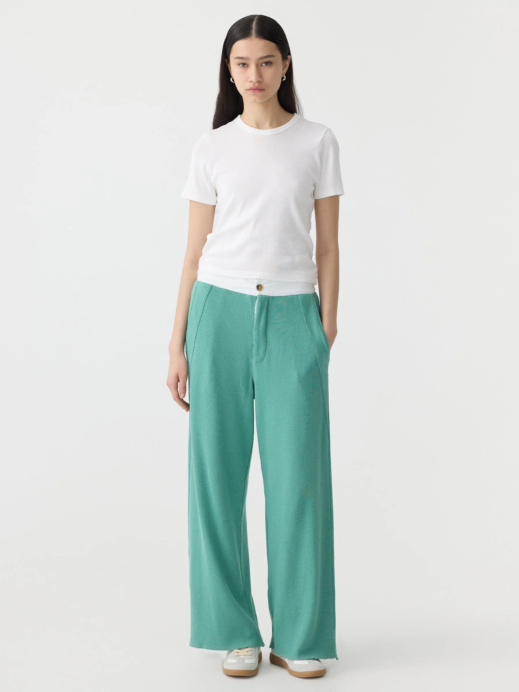 contrast placket waffle pant