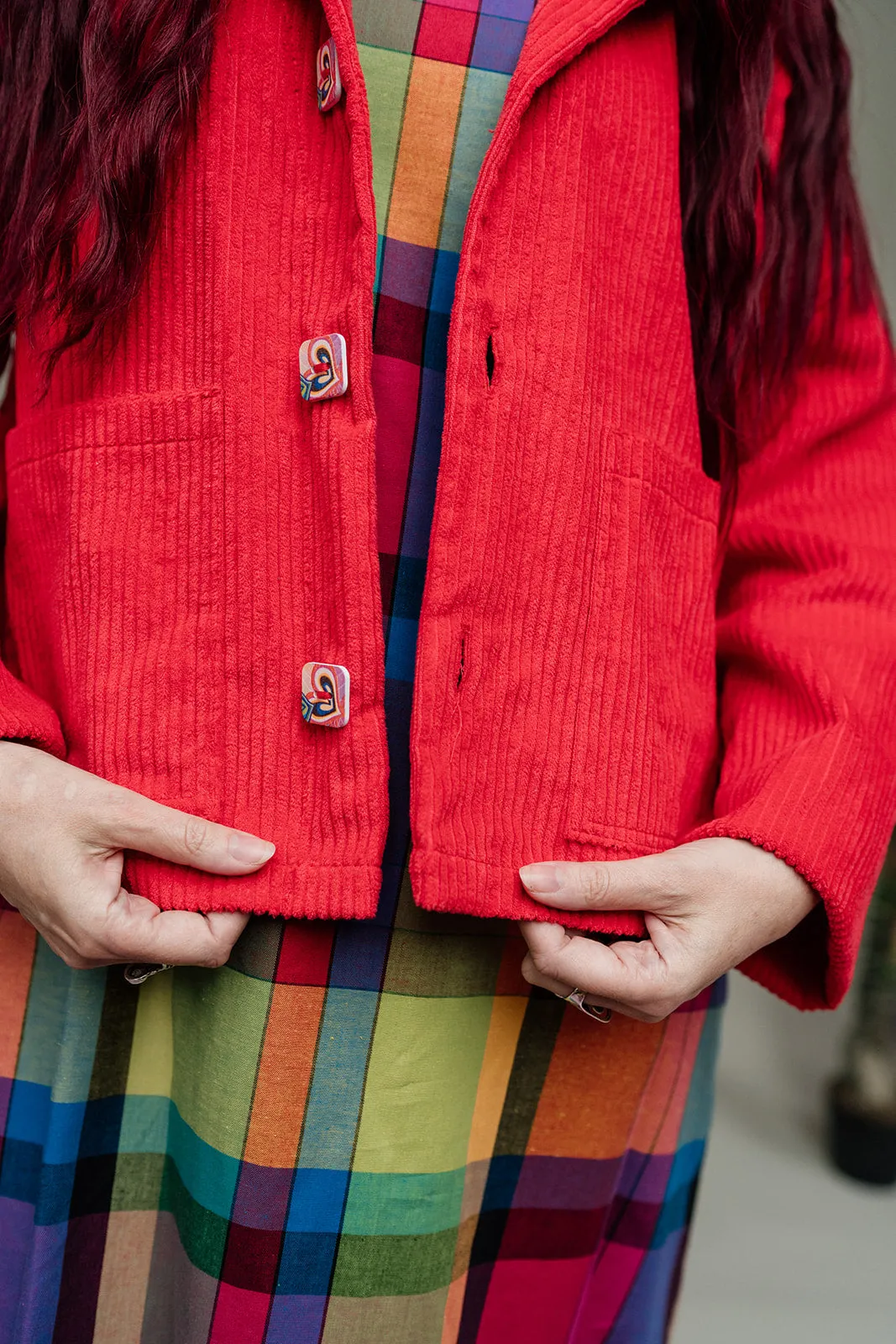 Corduroy Cropped Chore Jacket in Red