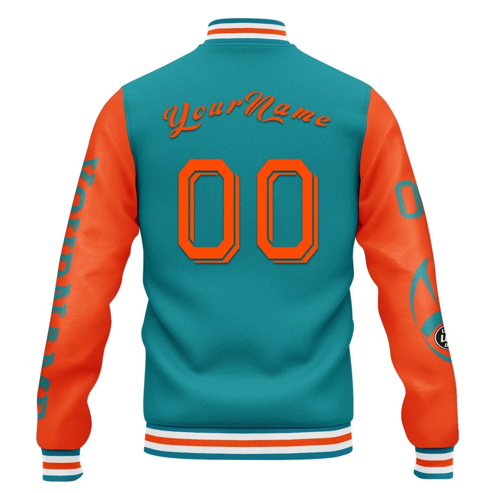 Custom Blue Orange Miami Jacket Bomber Full-Snap Varsity Letterman Personalized Jacket FZ005SX-D020290-24