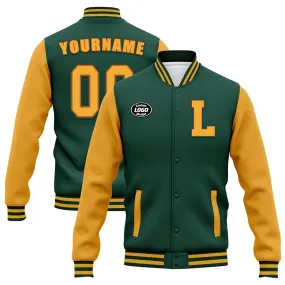 Custom Green Yellow Jacket Bomber Full-Snap Varsity Letterman Personalized Jacket FZ005-D020255-9