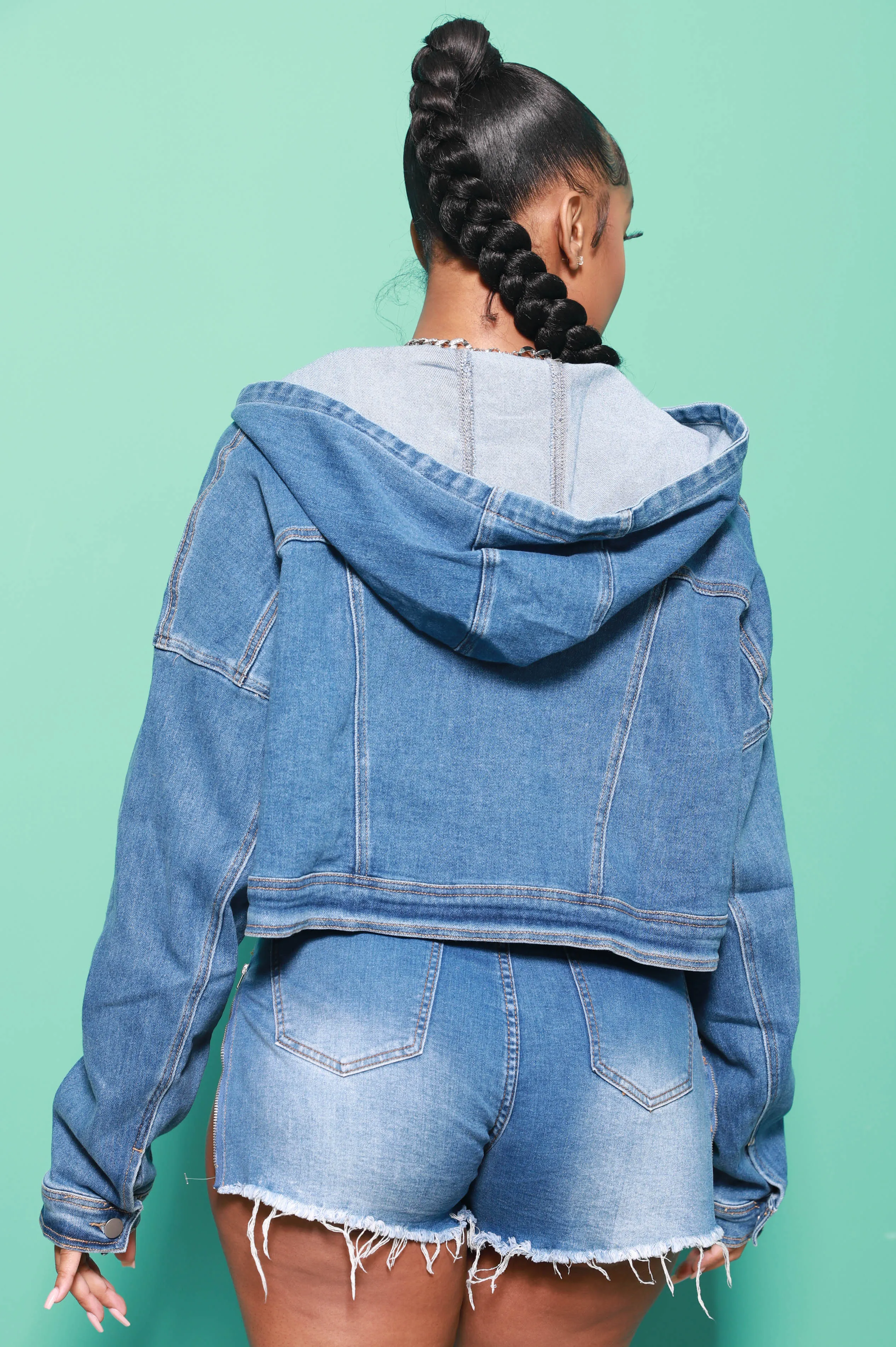 Dash Hooded Stretchy Denim Jacket