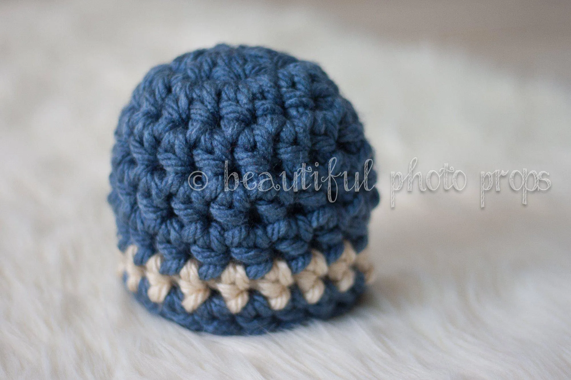 Denim Blue Tan Newborn Striped Hat