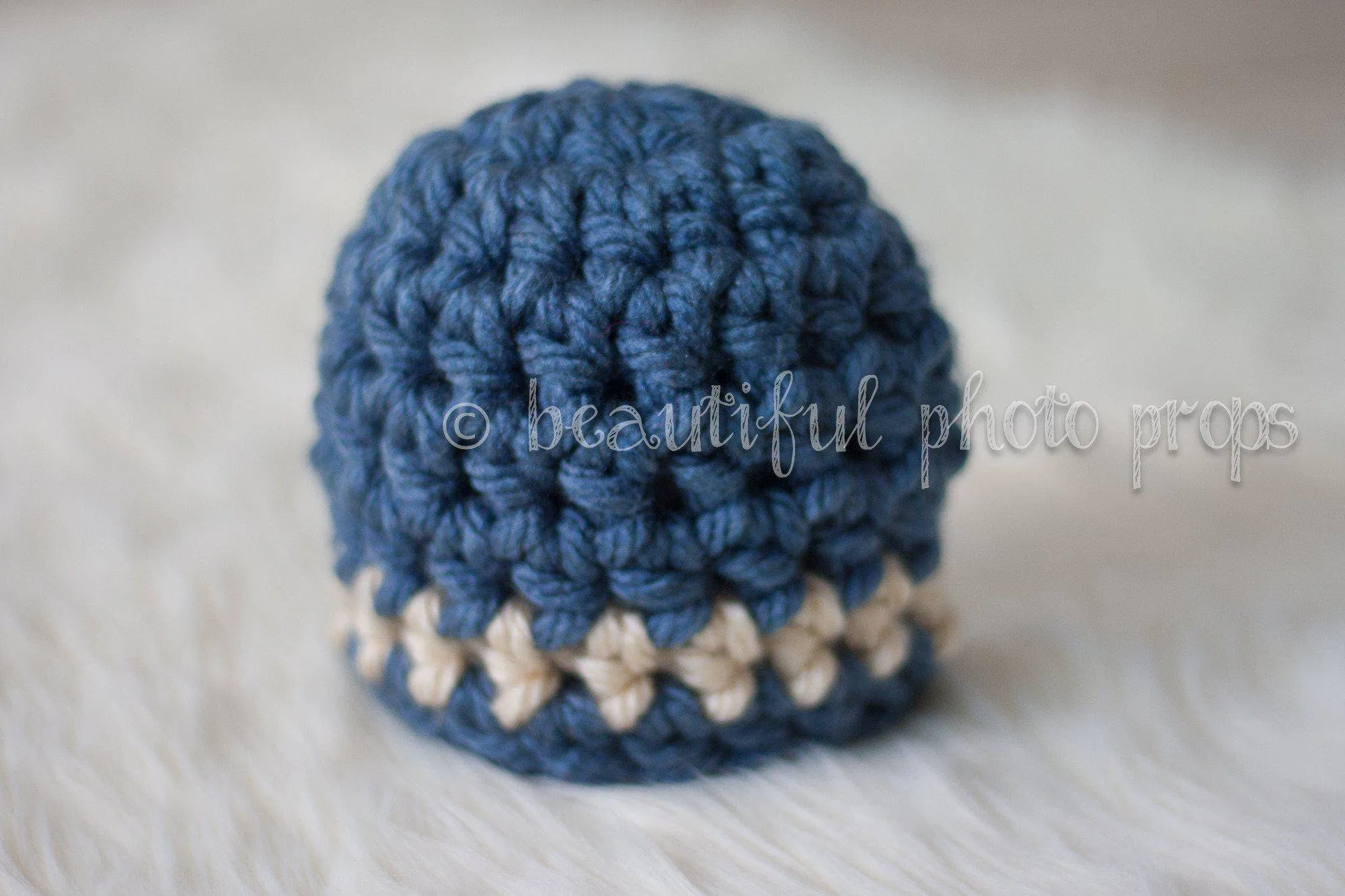 Denim Blue Tan Newborn Striped Hat