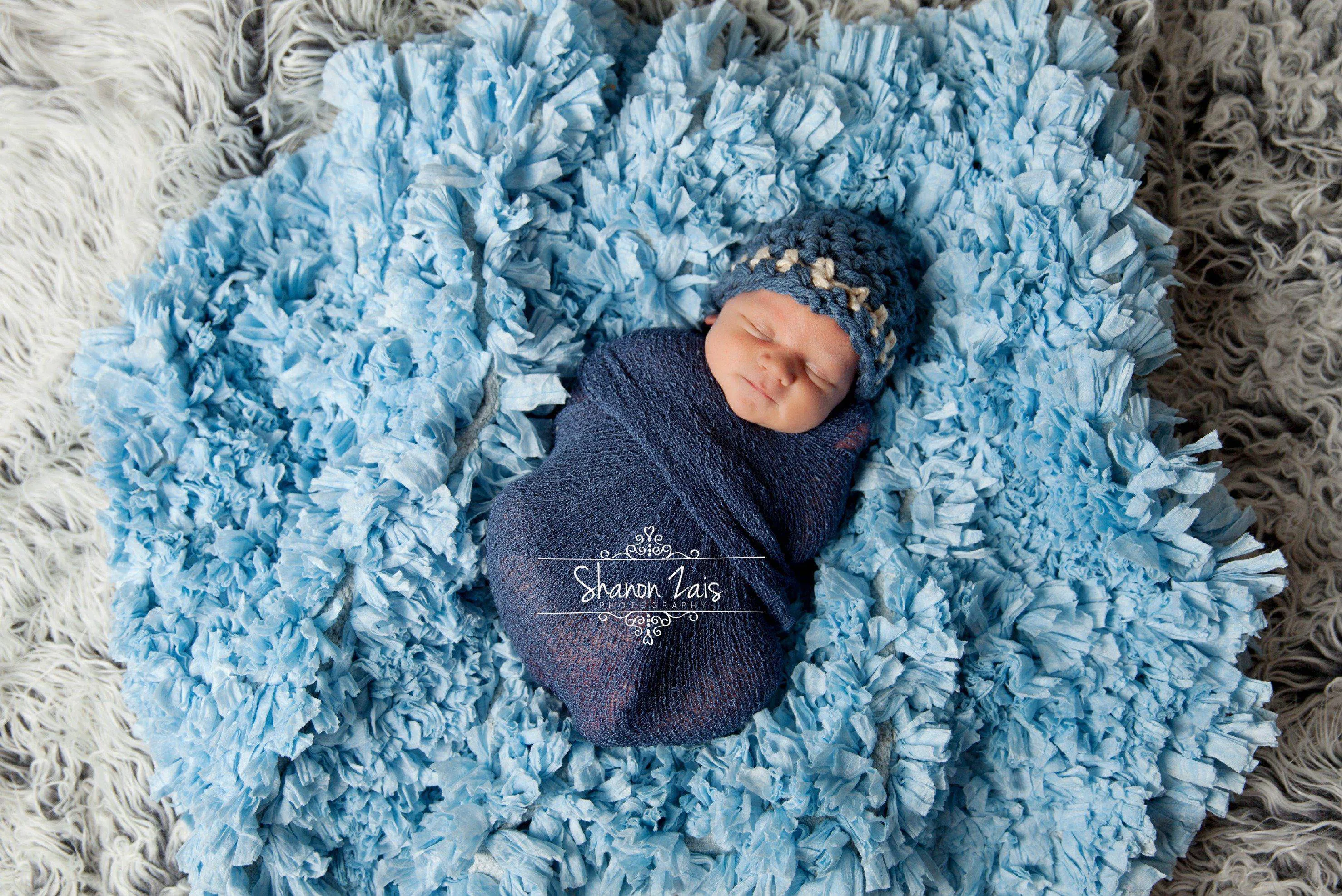 Denim Blue Tan Newborn Striped Hat