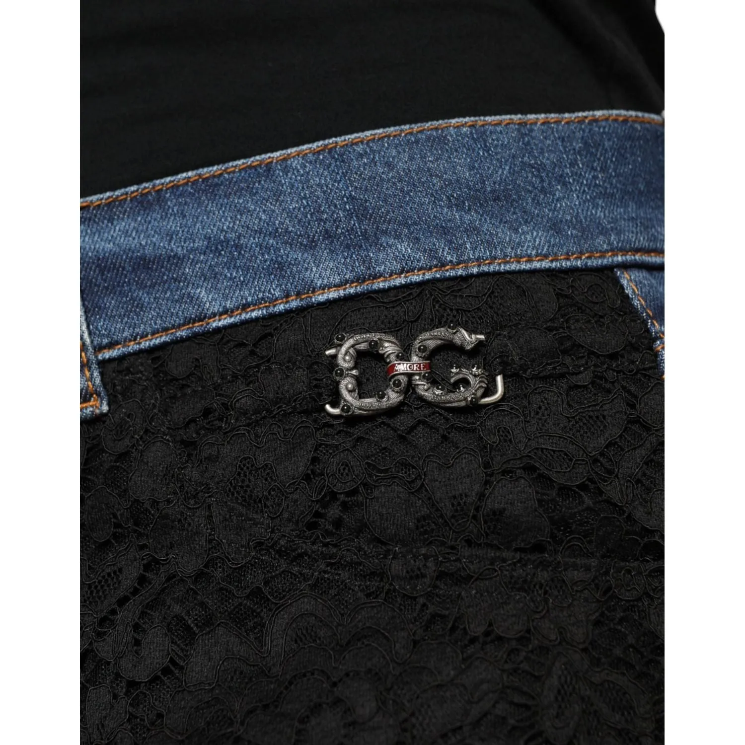 Dolce & Gabbana Black Floral Lace Front Skinny Denim Jeans