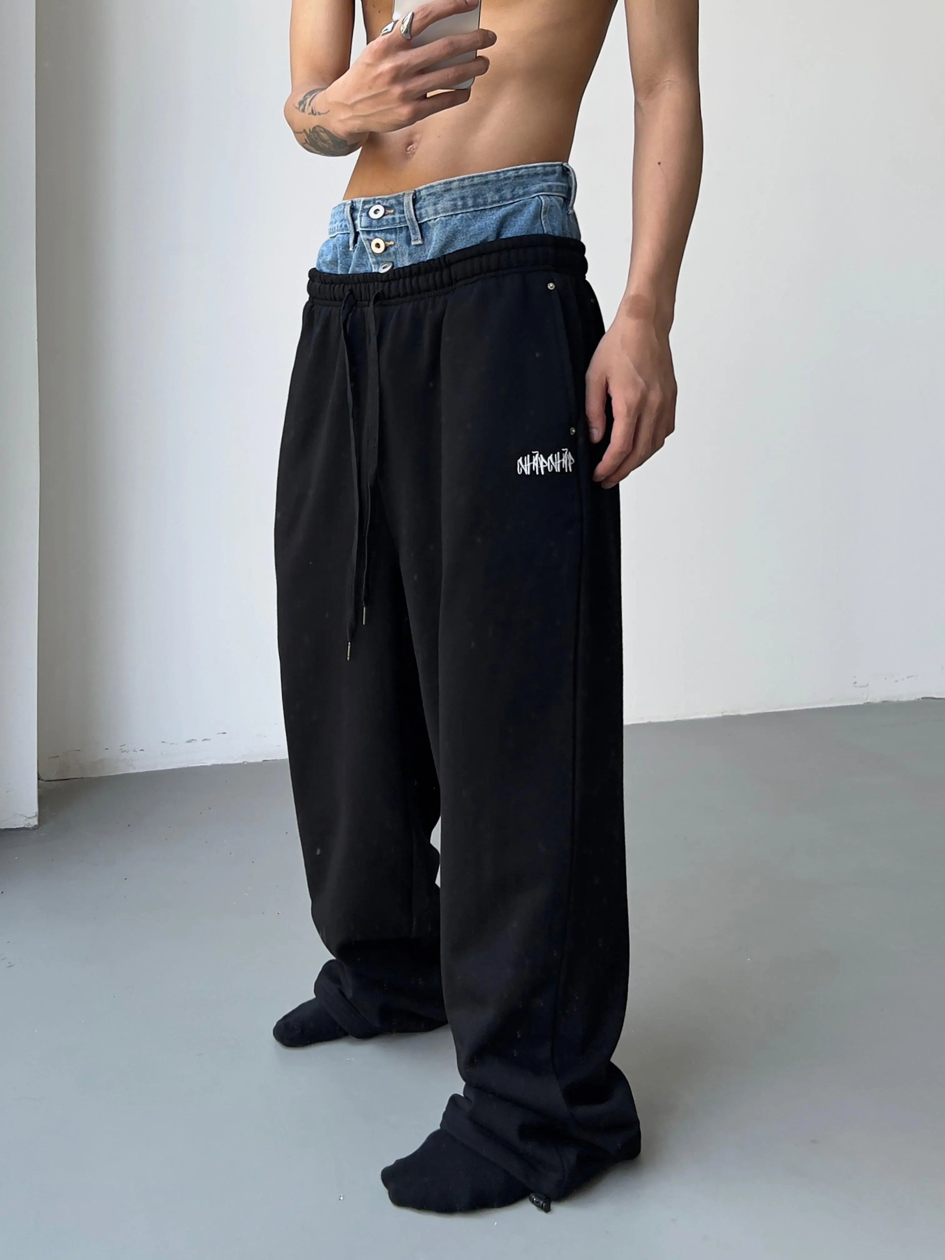 Drawstring Denim Flange Sweatpants