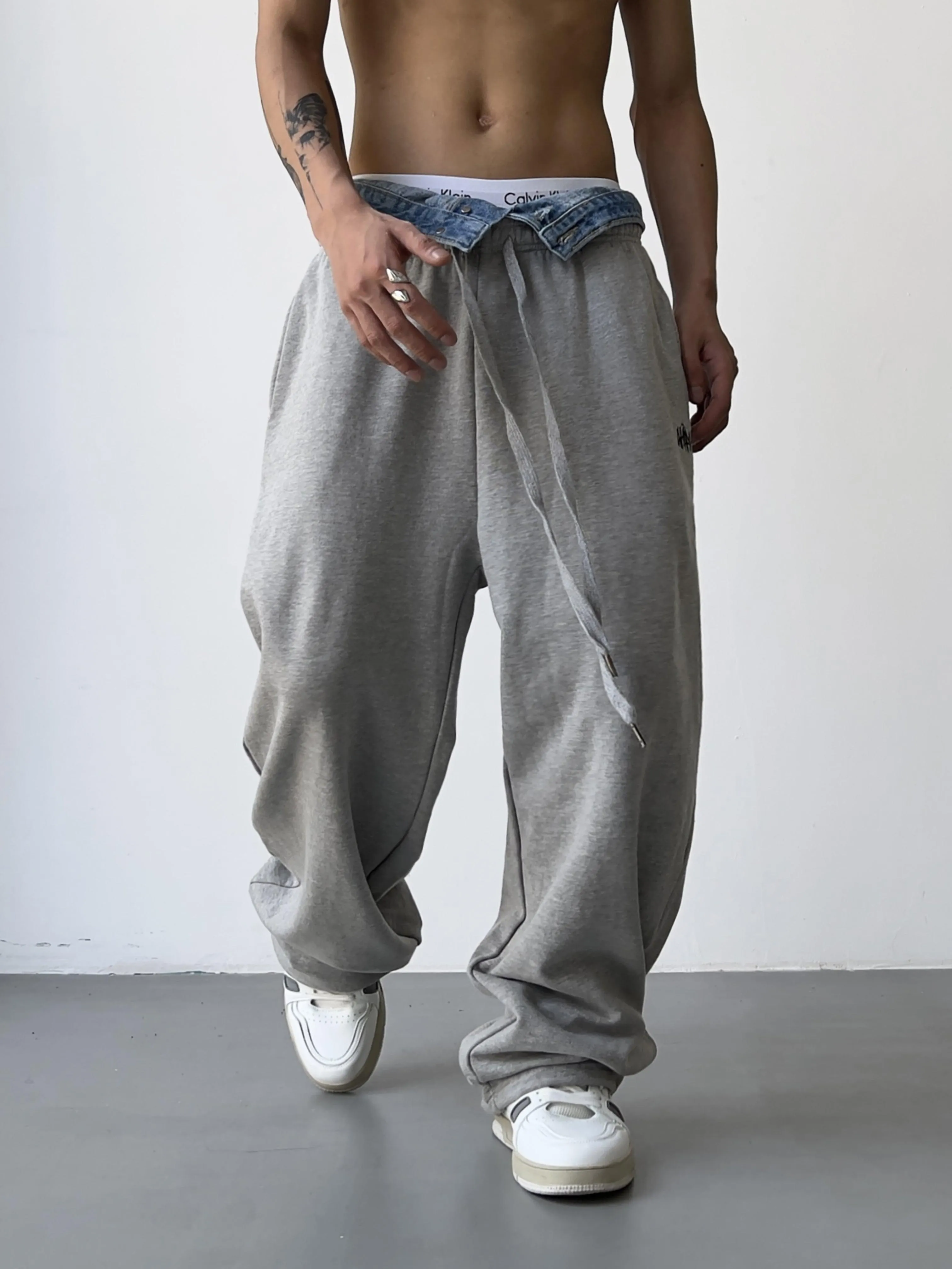 Drawstring Denim Flange Sweatpants