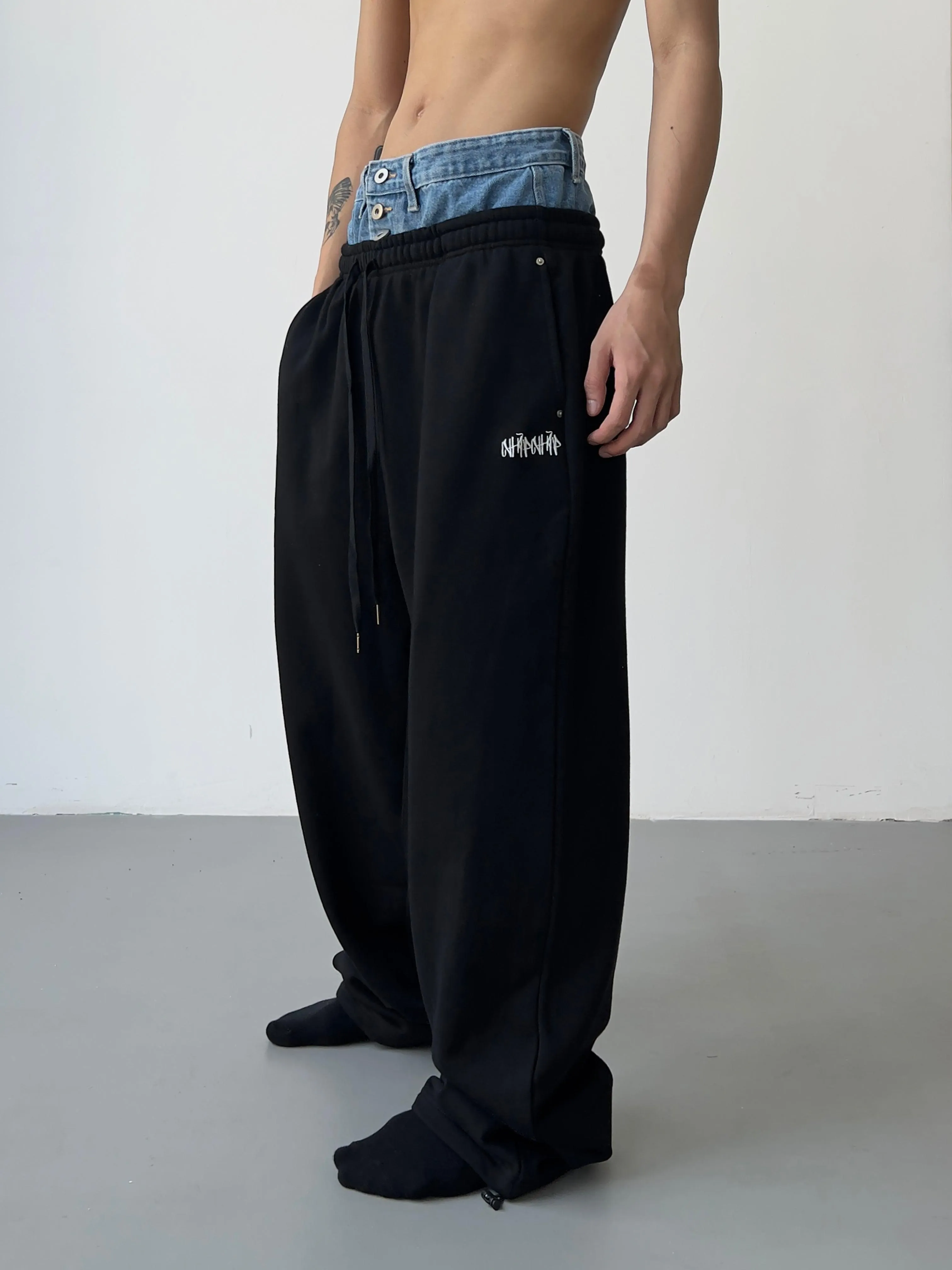 Drawstring Denim Flange Sweatpants