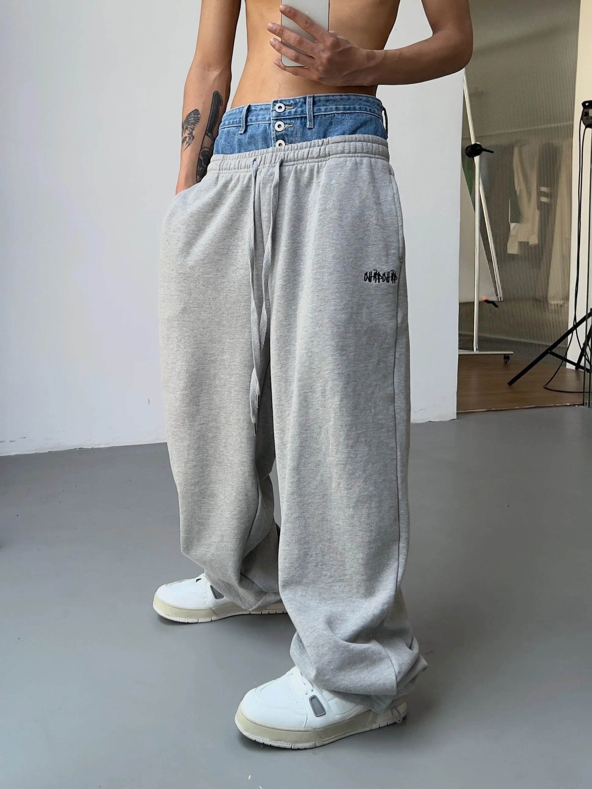 Drawstring Denim Flange Sweatpants