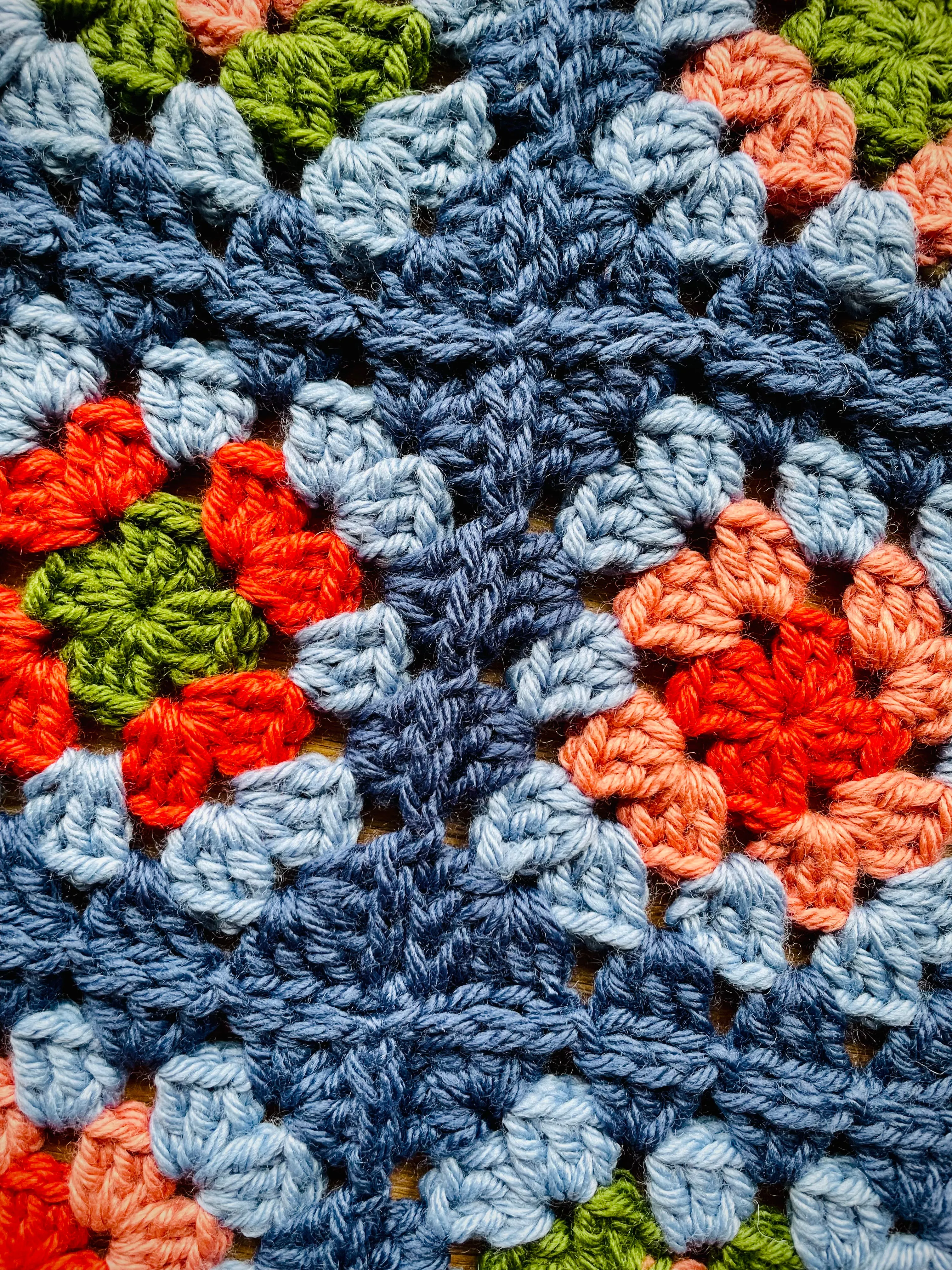 EARLYMADE Hand-knitted Granny Squares Scarf — MULTI / BLUE — UNIQUE — LAST PIECE