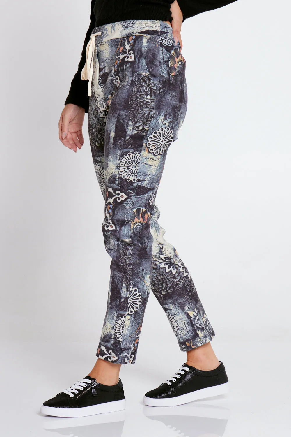 Edith Faux Suede Pants - Steam Punk Floral