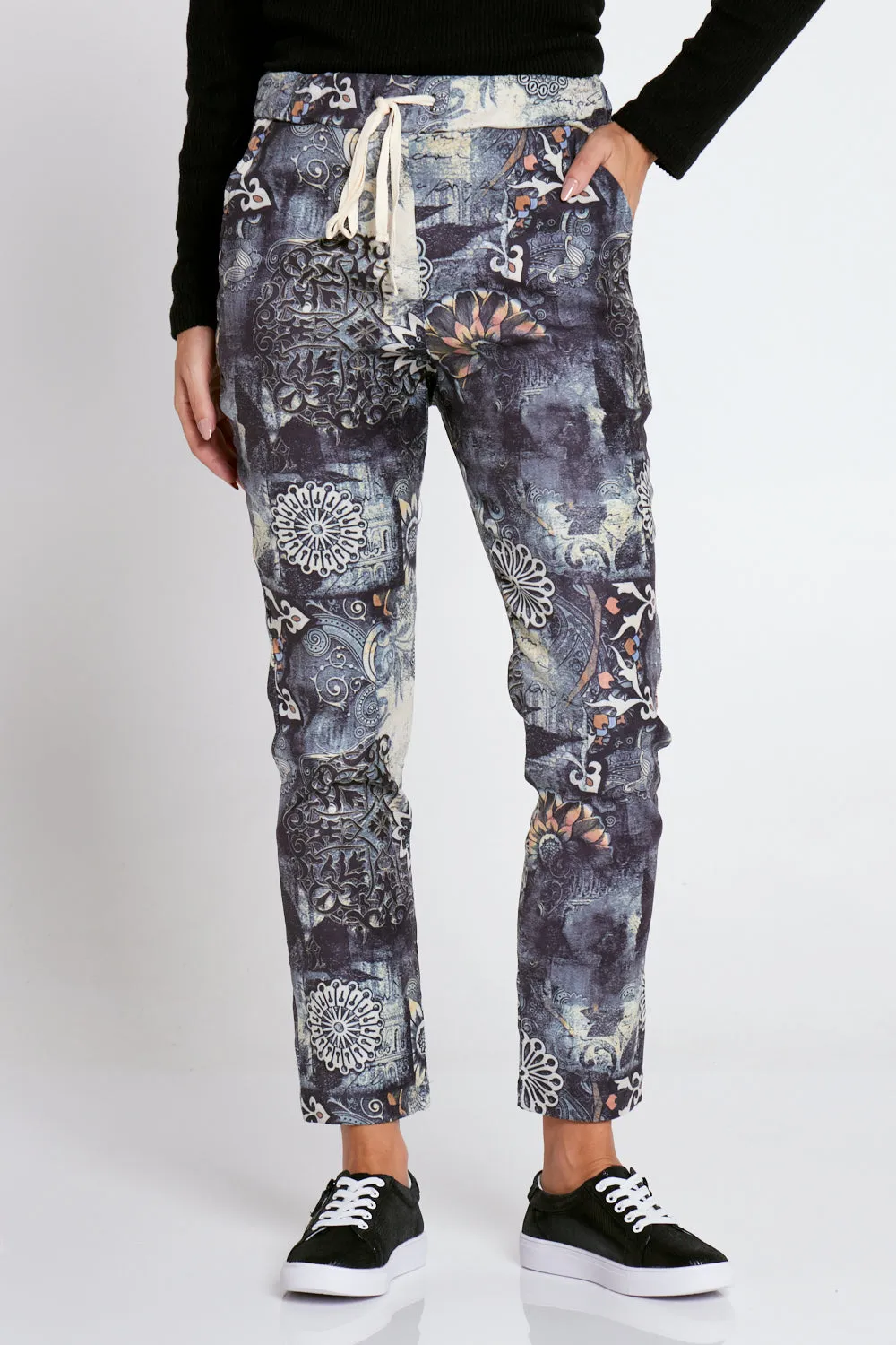 Edith Faux Suede Pants - Steam Punk Floral