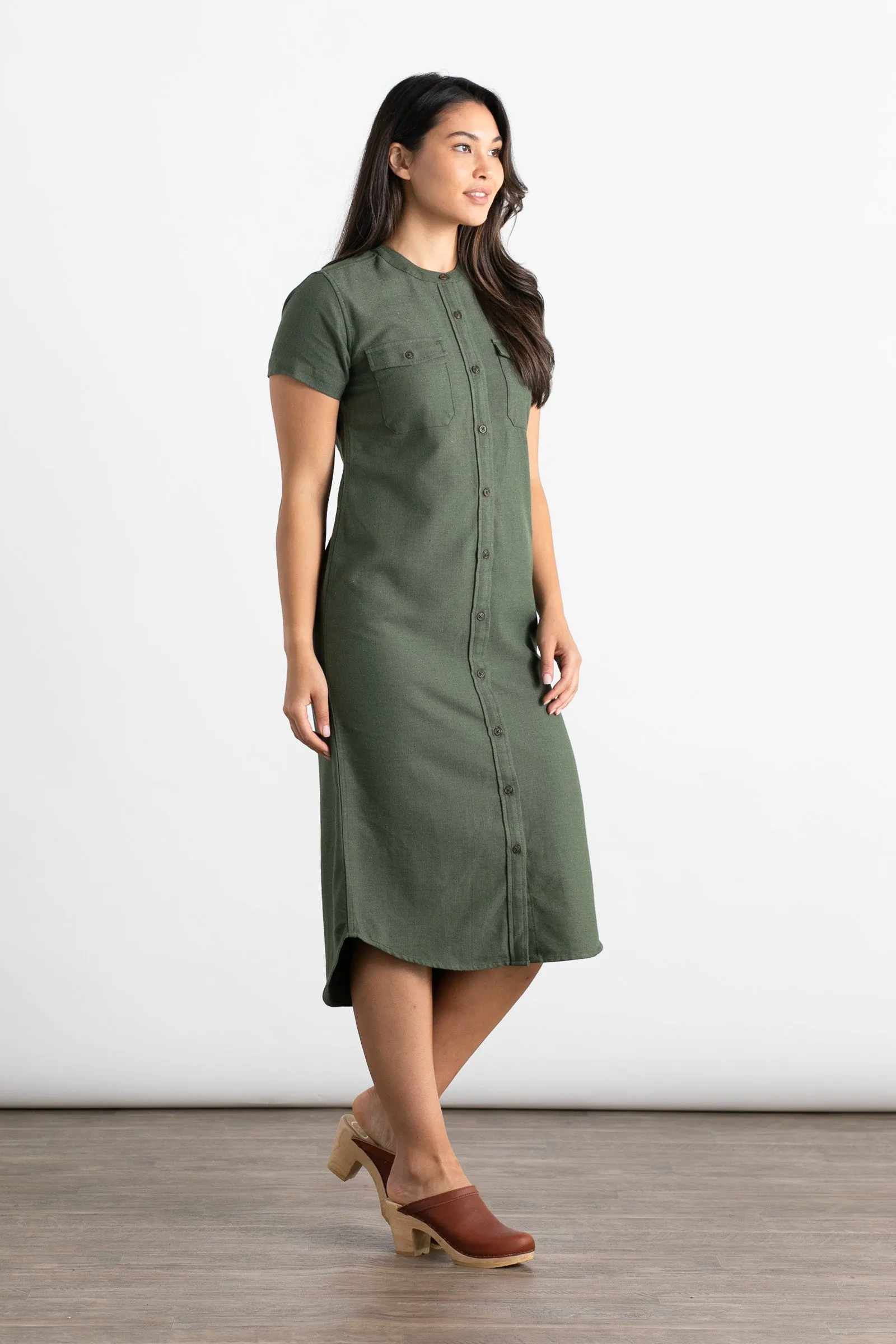 Eliza Shirt Dress / Forest Herringbone