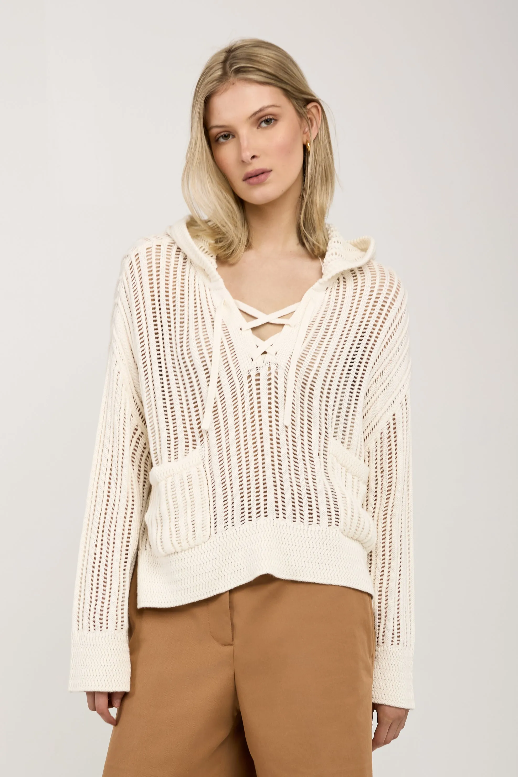 Elowen Cotton Cashmere Hoodie in Gardenia