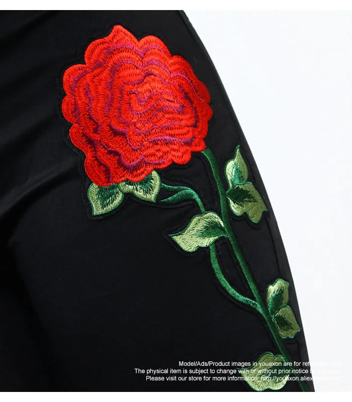 Embroidered Floral High Waist Slim Fit Jeans