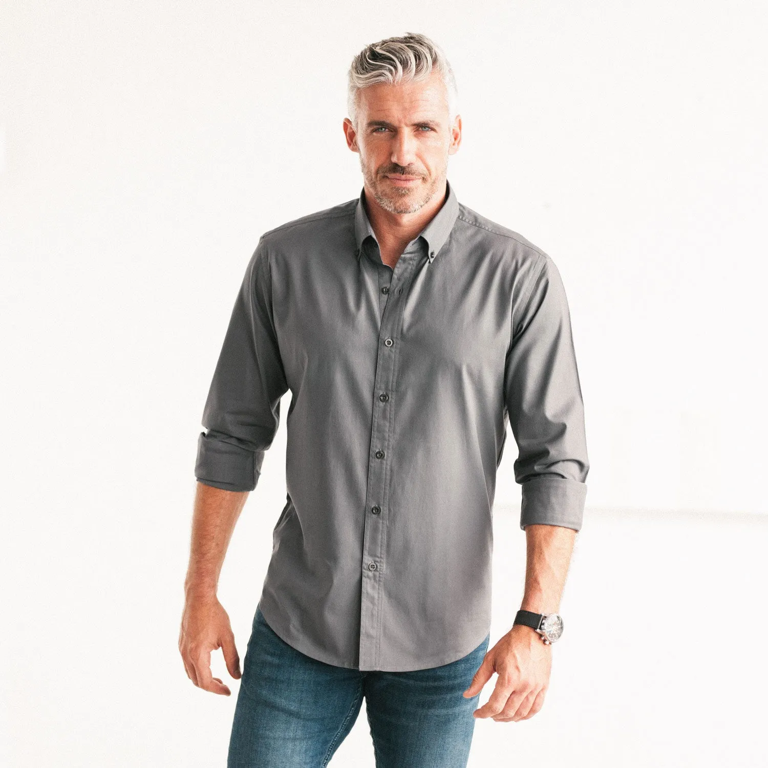 Essential Button Down Collar Casual Shirt - Slate Gray Cotton Twill