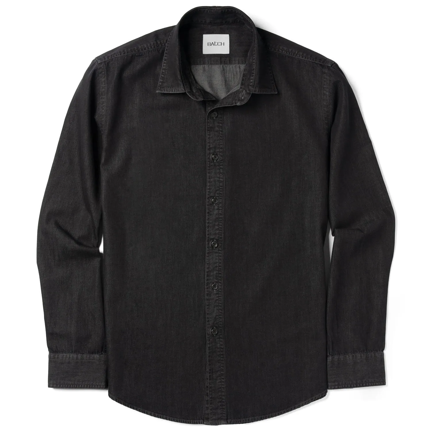 Essential Spread Collar Casual Shirt - Black Cotton Denim