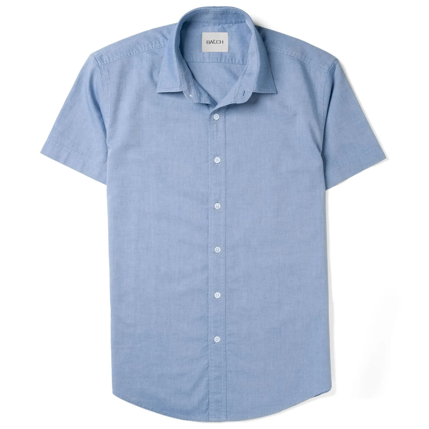 Essential Spread Collar Casual Short Sleeve Shirt - Classic Blue Cotton Oxford