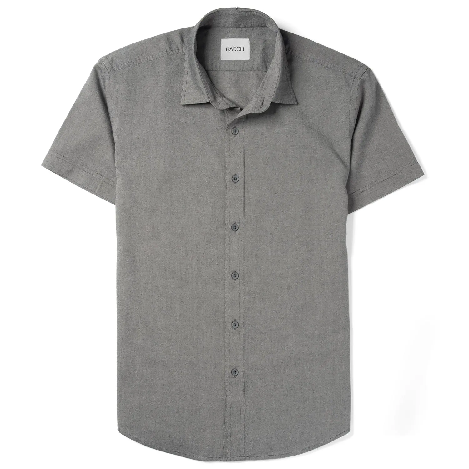 Essential Spread Collar Casual Short Sleeve Shirt - Flint Gray Cotton Oxford