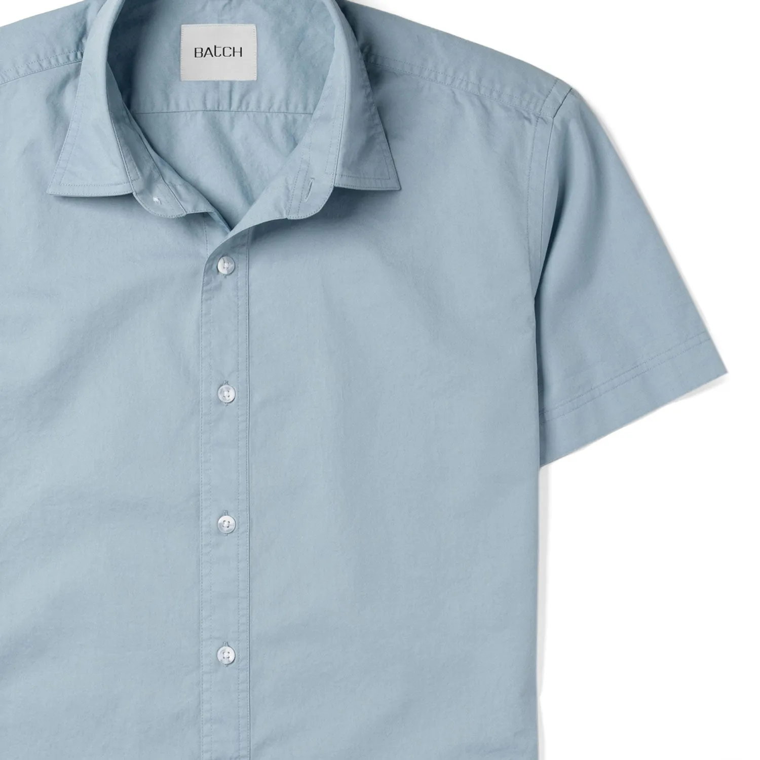 Essential Spread Collar Casual Short Sleeve Shirt - Light Blue Cotton Twill