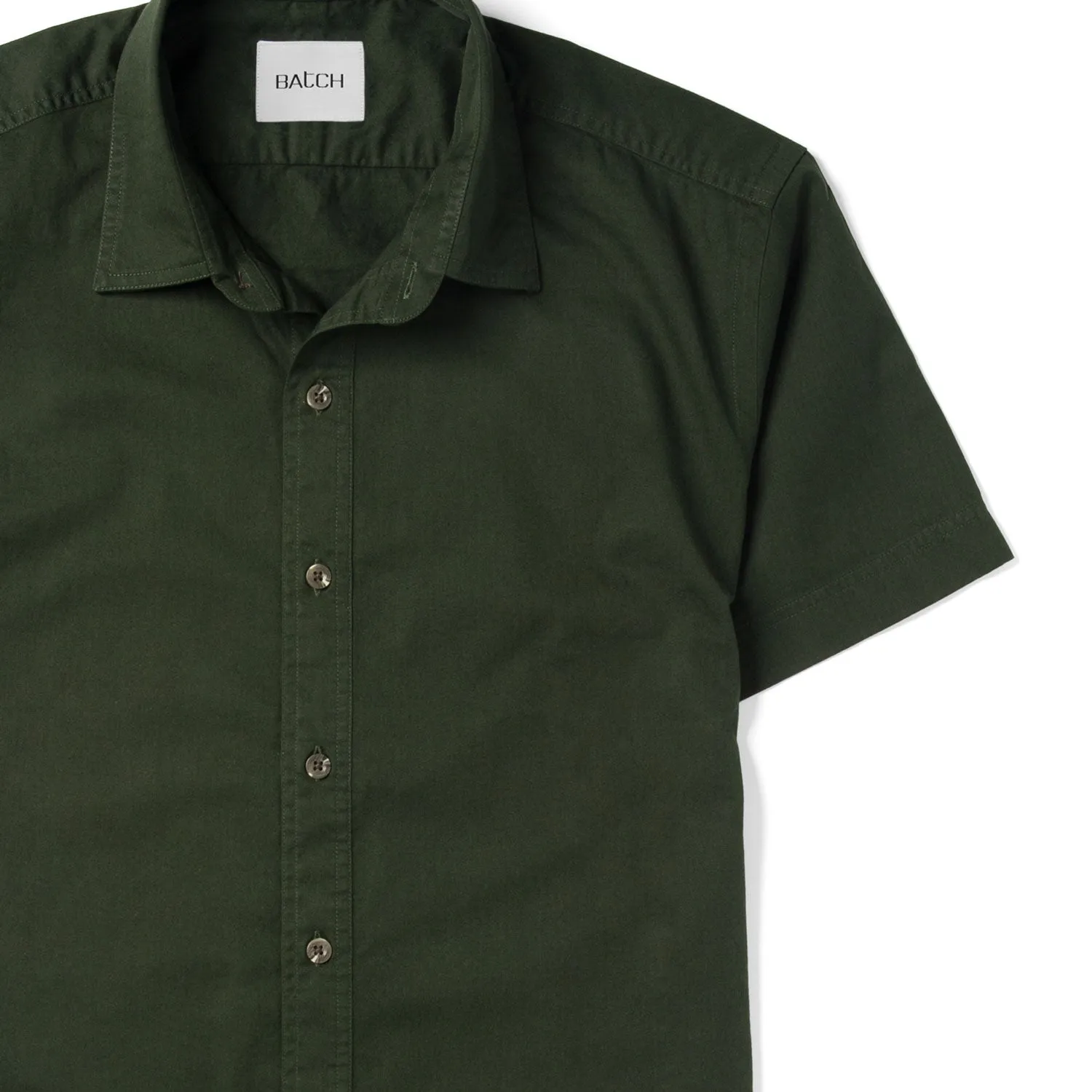 Essential Spread Collar Casual Short Sleeve Shirt - Olive Green Cotton Twill