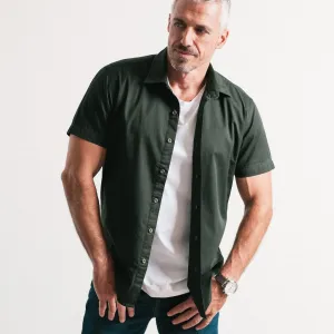 Essential Spread Collar Casual Short Sleeve Shirt - Olive Green Cotton Twill