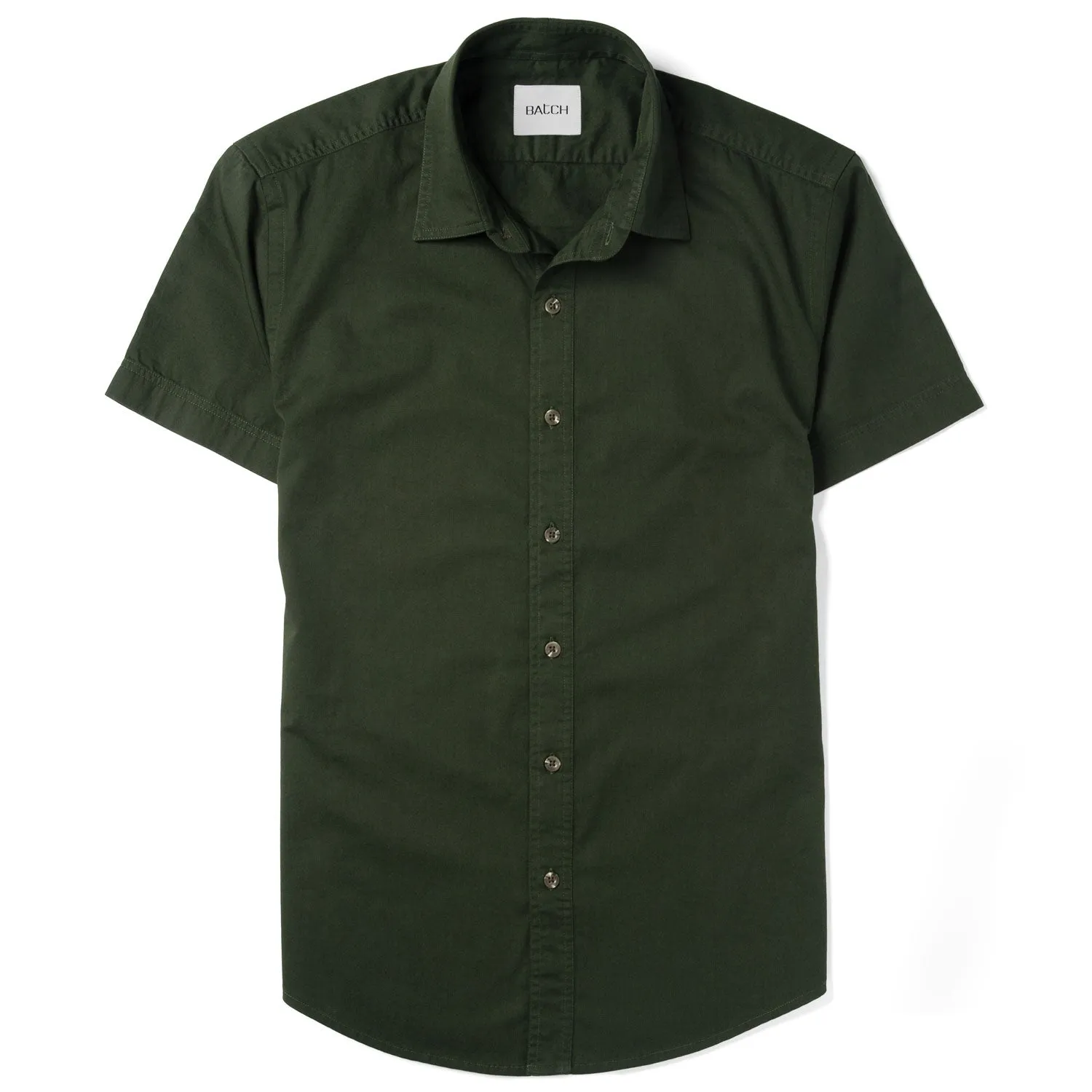 Essential Spread Collar Casual Short Sleeve Shirt - Olive Green Cotton Twill