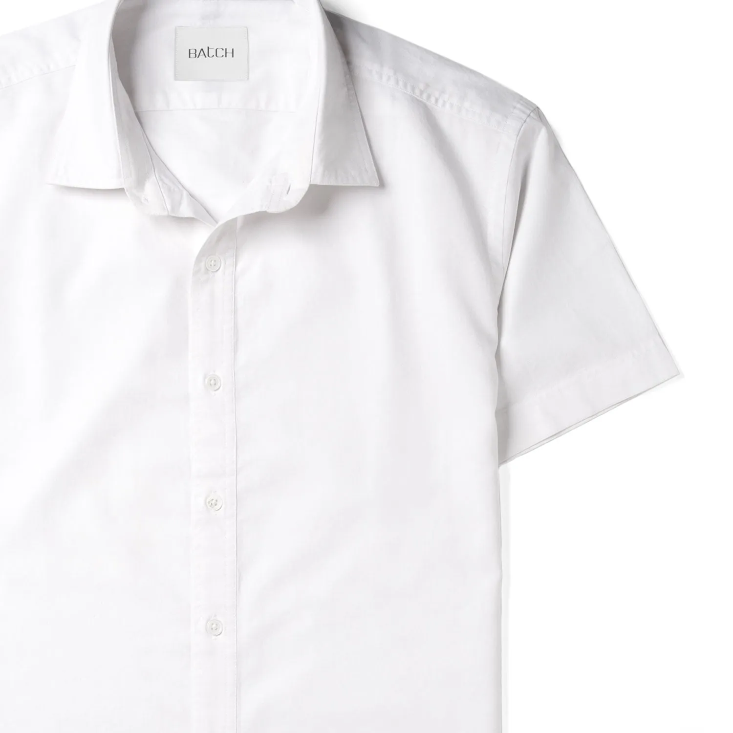 Essential Spread Collar Casual Short Sleeve Shirt - White Cotton Oxford