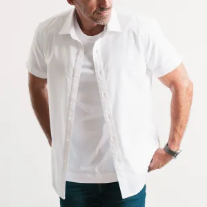 Essential Spread Collar Casual Short Sleeve Shirt - White Cotton Oxford