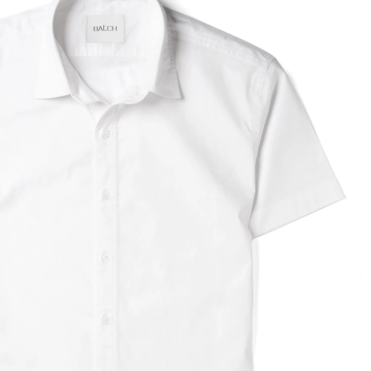 Essential Spread Collar Casual Short Sleeve Shirt - White Cotton Twill