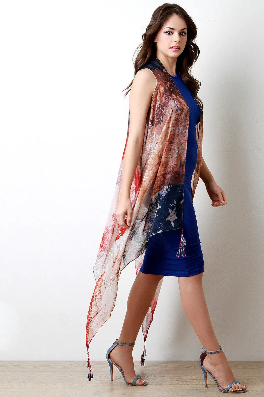 Faded Stars And Stripes Tassel Poncho