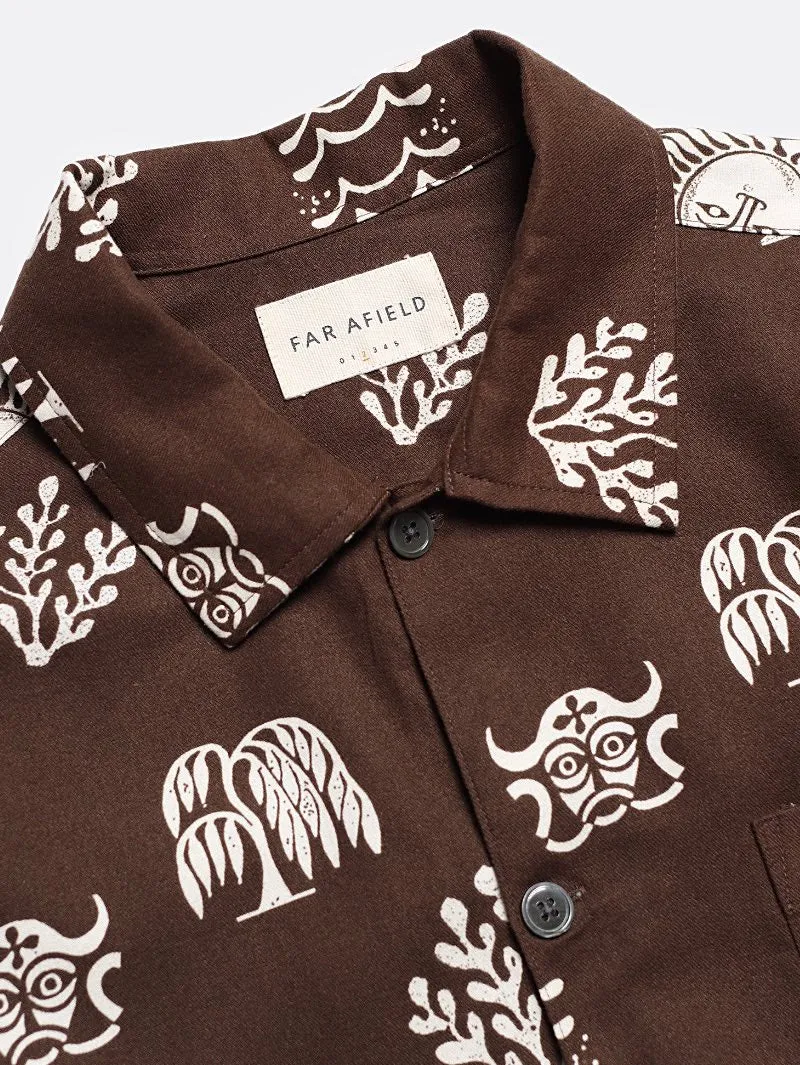 Far Afield Busey Shirt - Slate Brown Folk Print