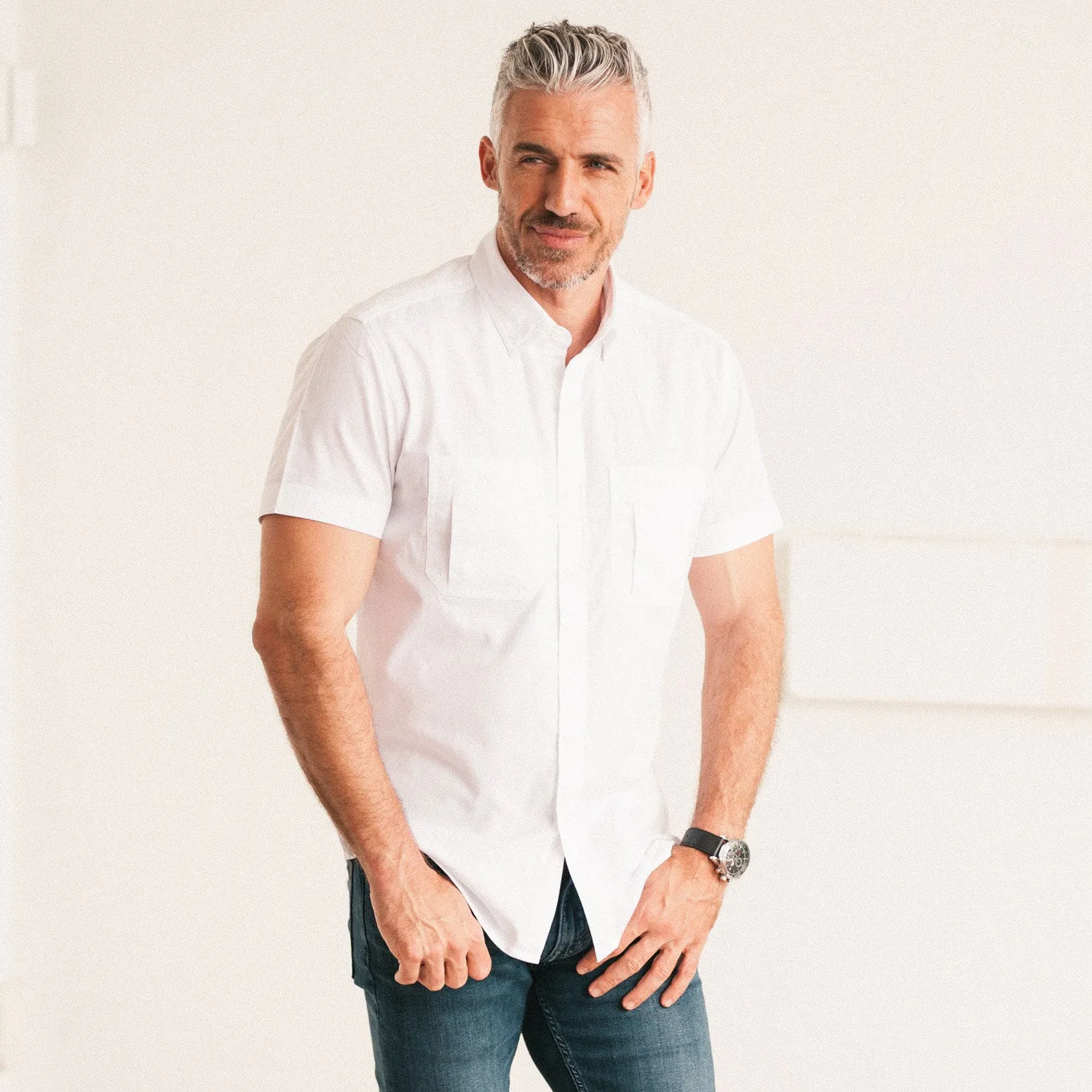 Fixer Short Sleeve Utility Shirt – Pure White Cotton Oxford