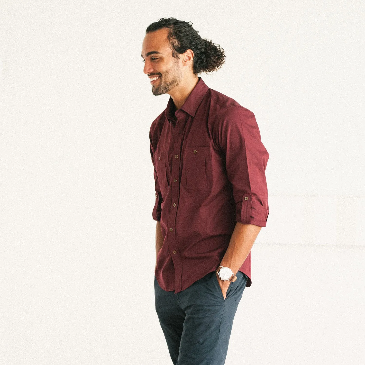 Fixer Utility Shirt – Dark Burgundy Cotton Twill