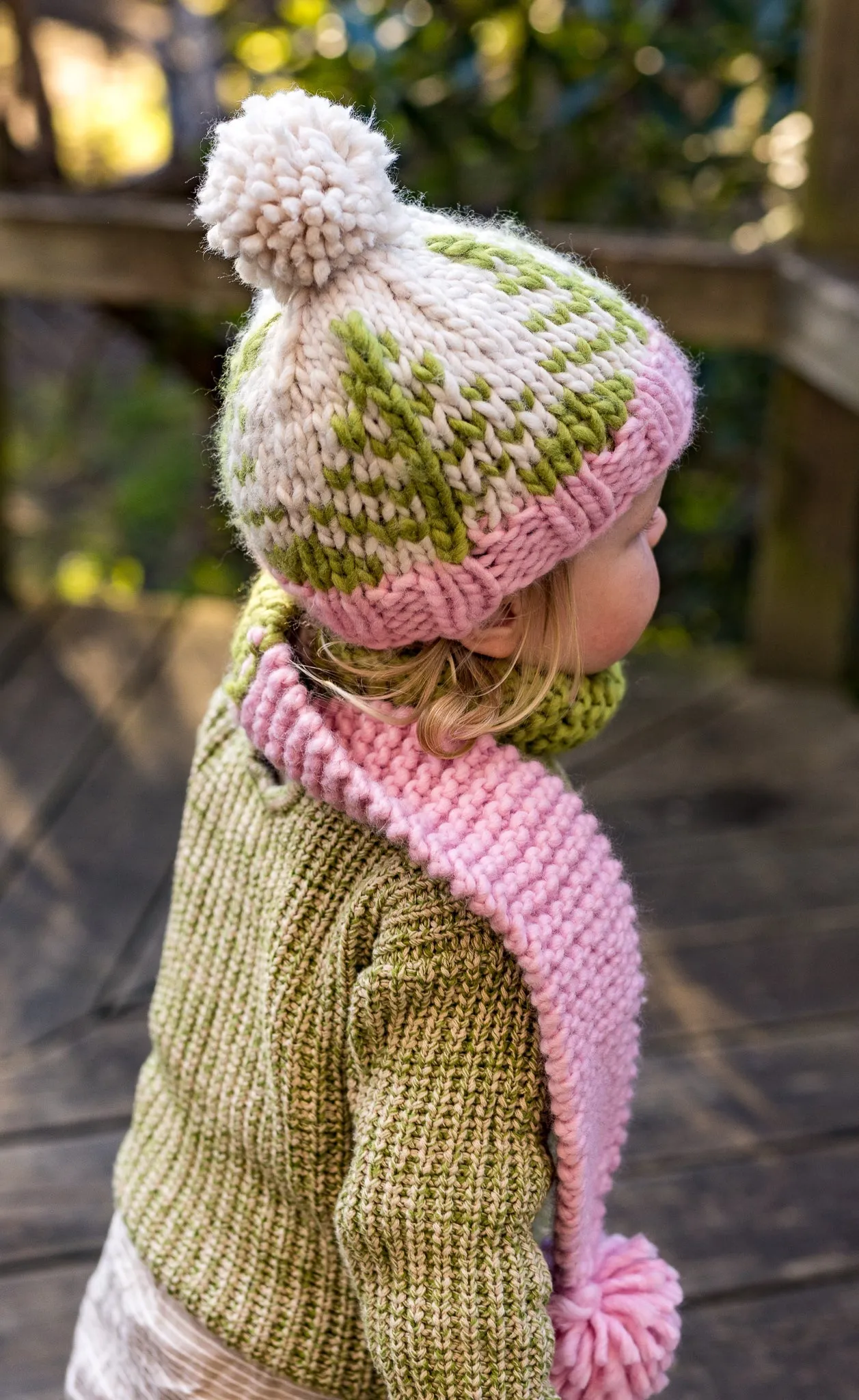 Forest Beanie Green and Pink