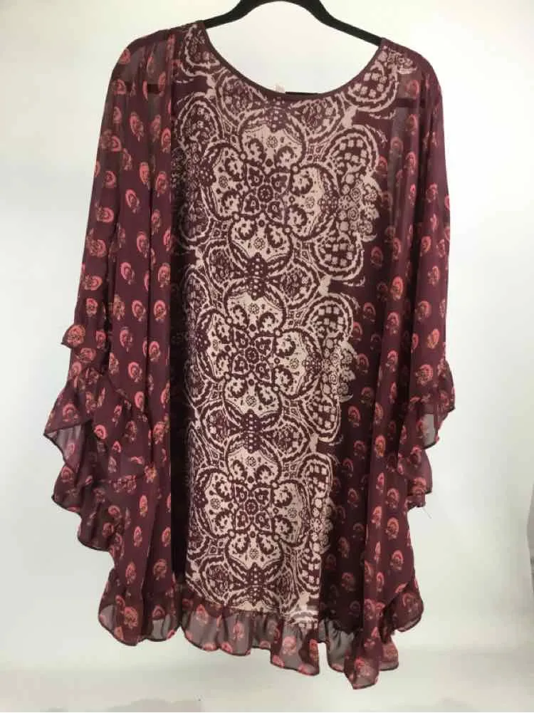 Free People Size S Burgandy Multi Geometric Kimono