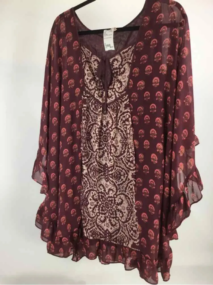 Free People Size S Burgandy Multi Geometric Kimono