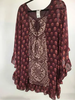 Free People Size S Burgandy Multi Geometric Kimono