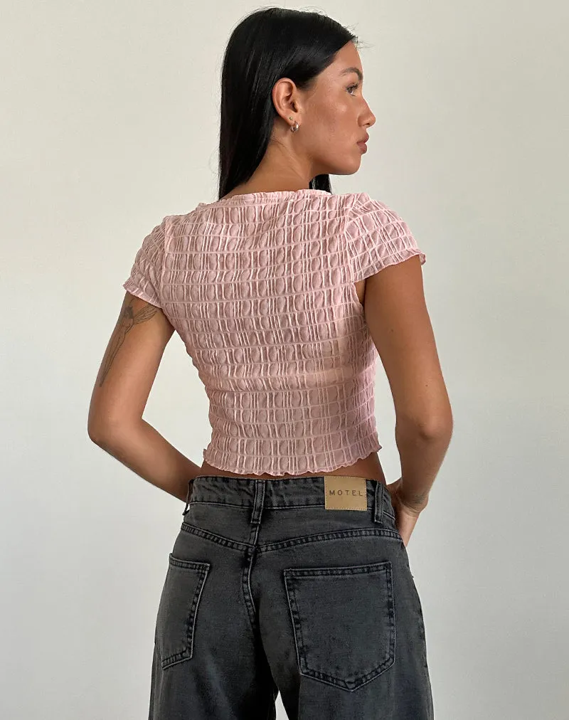 Georgia Textured Mesh Top in Blush Pink