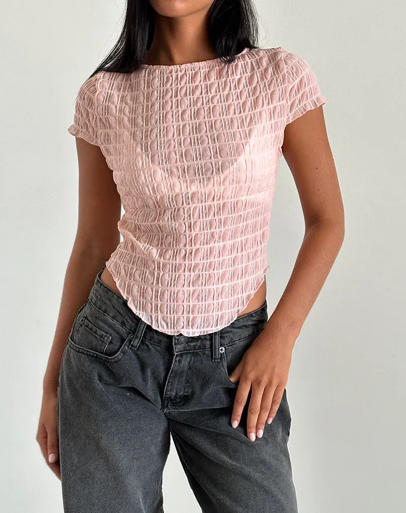 Georgia Textured Mesh Top in Blush Pink