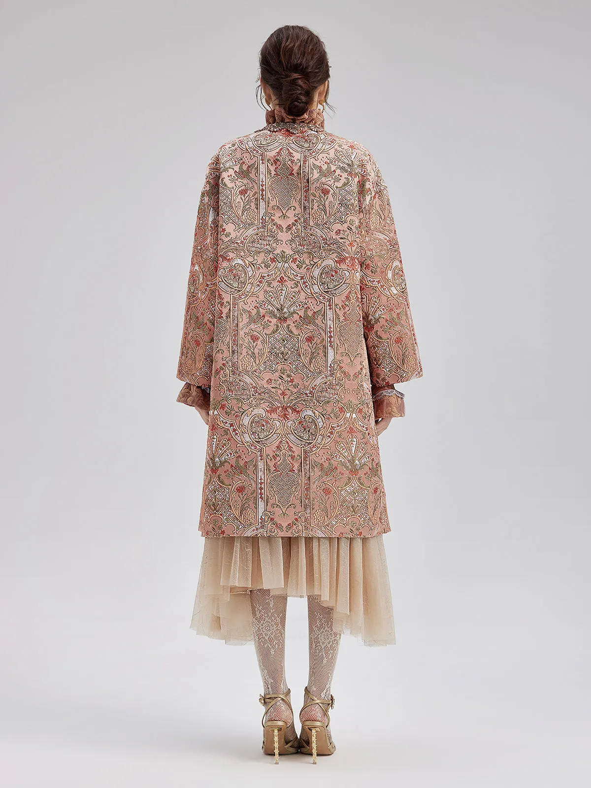 Gold Embroidered Jacquard Beaded Coat