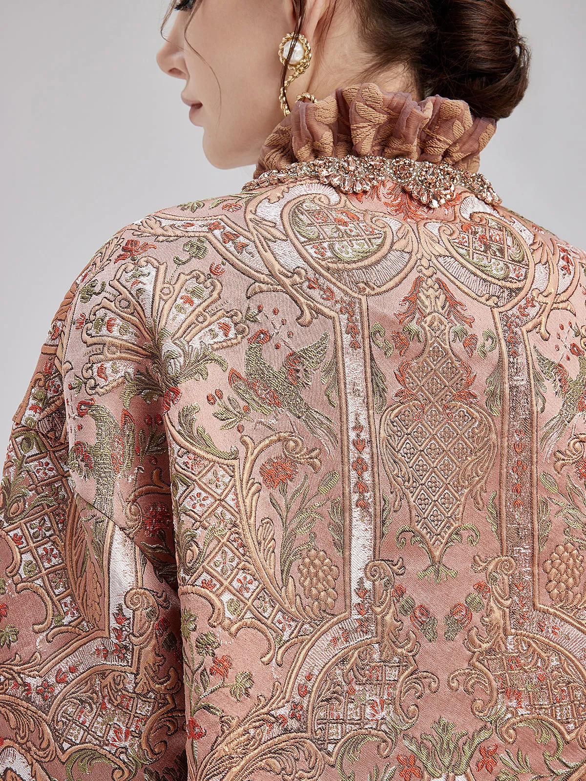 Gold Embroidered Jacquard Beaded Coat