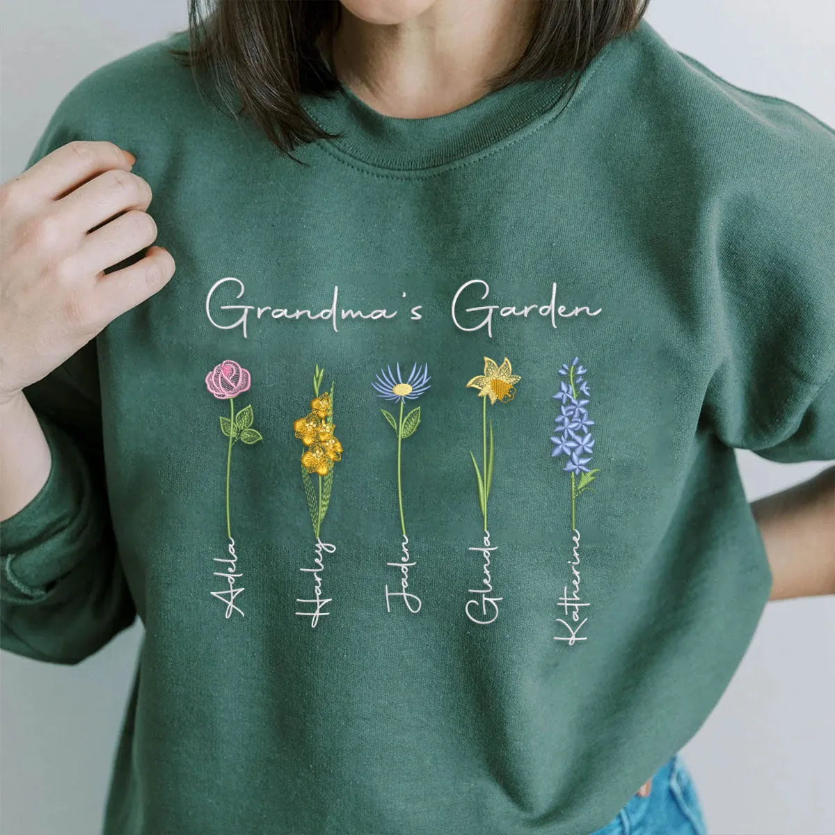 Grandma's Garden Sweatshirt or Hoodie with Embroidered Kids Names