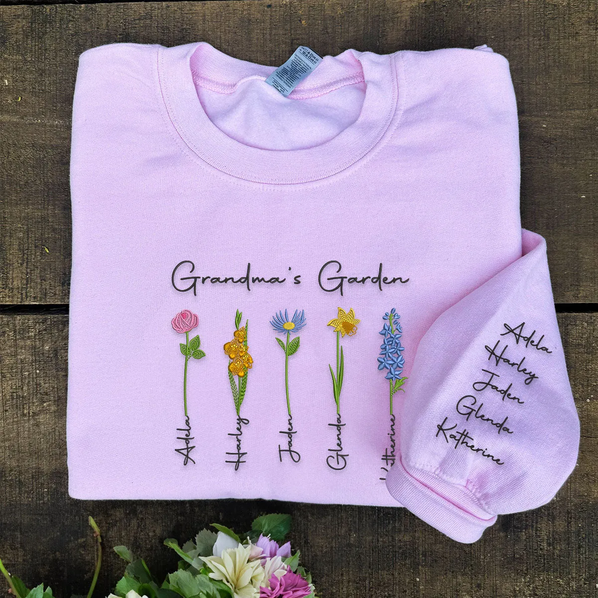 Grandma's Garden Sweatshirt or Hoodie with Embroidered Kids Names