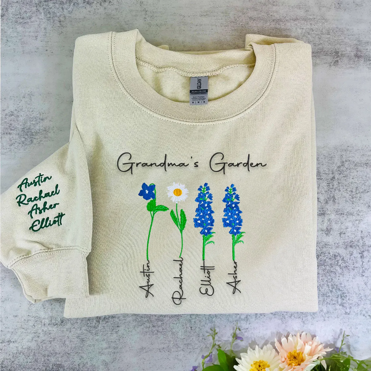 Grandma's Garden Sweatshirt or Hoodie with Embroidered Kids Names